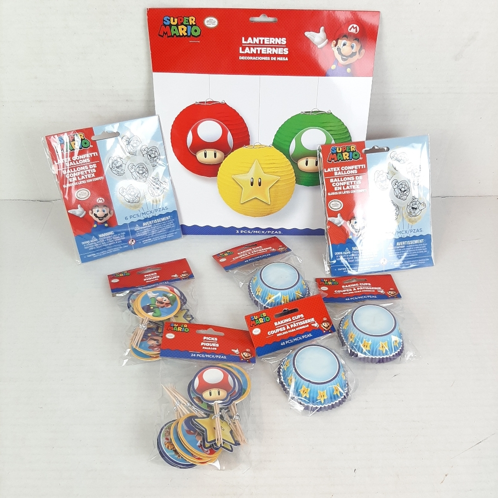 🔥 Mario Brothers Paper Lanterns Confetti Balloons Party Picks And Cupcake Cups